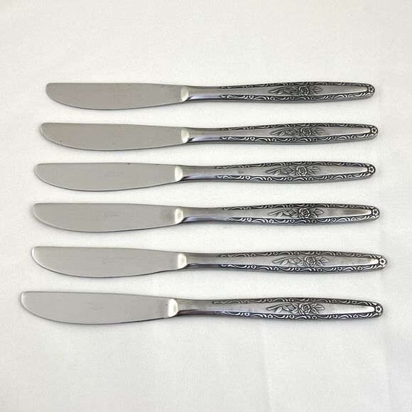 Stylecraft SYF2 T&N Single Rose Satin 8-3/8" Dinner Knife 12pcs Stainless Japan - Picture 4 of 14